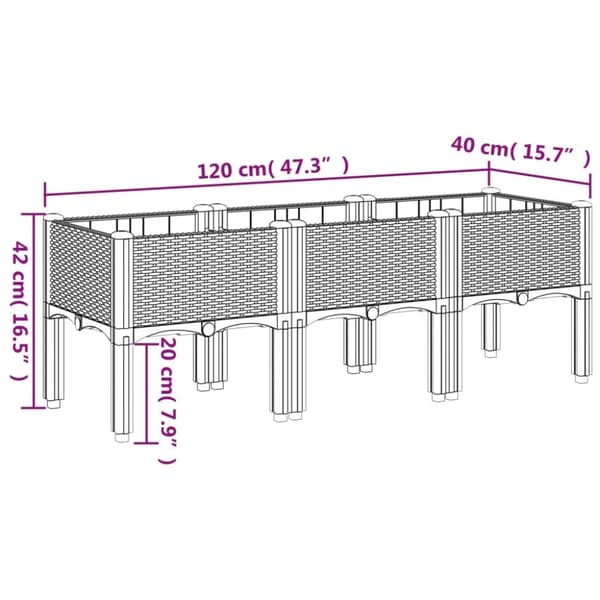 vidaXL Odlingslåda med ben vit 120x40x42 cm PP