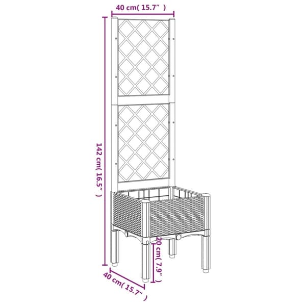 vidaXL Plantekasse med espalier lysegrå 40x40x142 cm PP