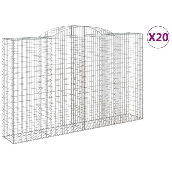 vidaXL buede gabionkurve 20 stk. 300x50x180/200 cm galvaniseret jern