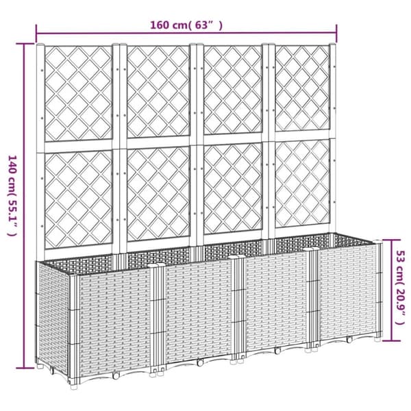 vidaXL Plantekasse med espalier hvit 160x40x140 cm PP