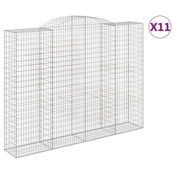 vidaXL buede gabionkurve 11 stk. 300x50x220/240 cm galvaniseret jern