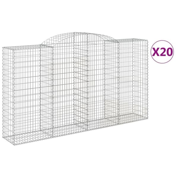 vidaXL Gabionkurver buede 20 stk 300x50x160/180 cm galvanisert jern