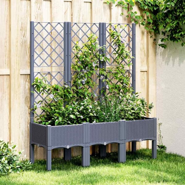 vidaXL plantekasse med espalier 120x40x142 cm PP grå