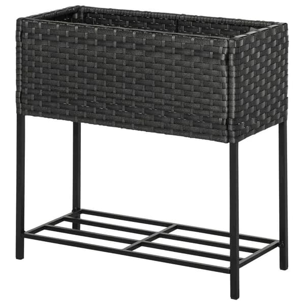 Rootz Flower Box - Raised Bed - Feet Flower Pot - Rattan Raised Bed - Shelf - Brown - 70 x 30 x 72 cm