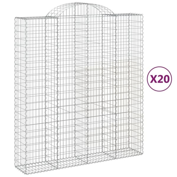 vidaXL buede gabionkurve 20 stk. 200x50x220/240 cm galvaniseret jern