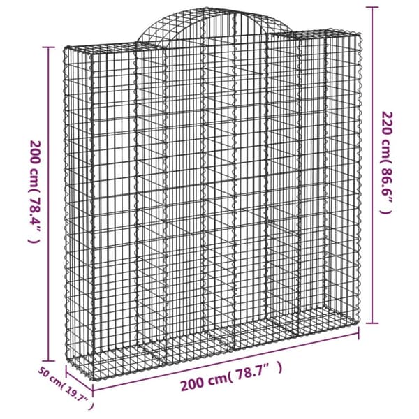 vidaXL buede gabionkurve 13 stk. 200x50x200/220 cm galvaniseret jern