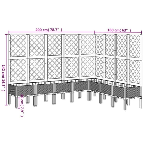 vidaXL plantekasse med espalier 200x160x142 cm PP grå