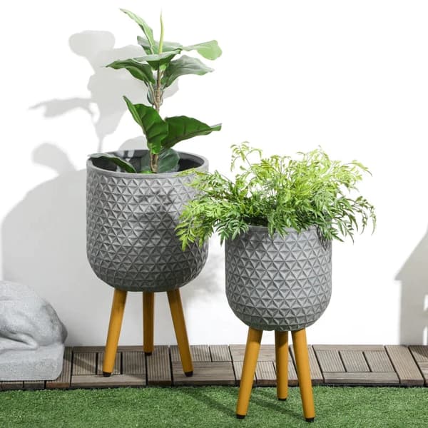 Rootz blomsterstativ - sæt med 2 vejrbestandige plantestativer - med aftagelige ben - grå - 31 cm x 31 cm x 55 cm