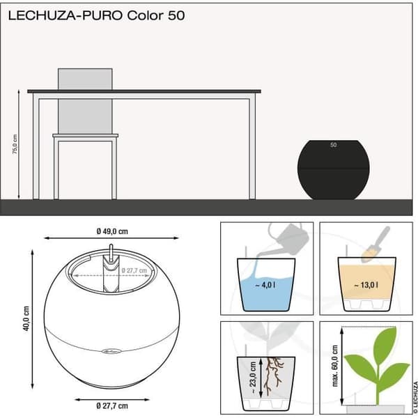 LECHUZA PURO Color 50 blomkruka - komplett set, sandbrun