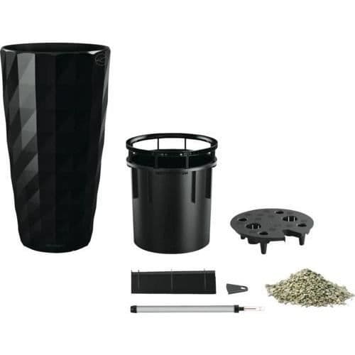 LECHUZA Diamante Premium blomkruka - komplett set, blank svart
