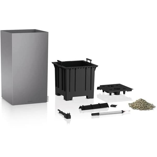 LECHUZA Canto Premium Column 40 blomkruka - komplett LED-kit, metallic silver
