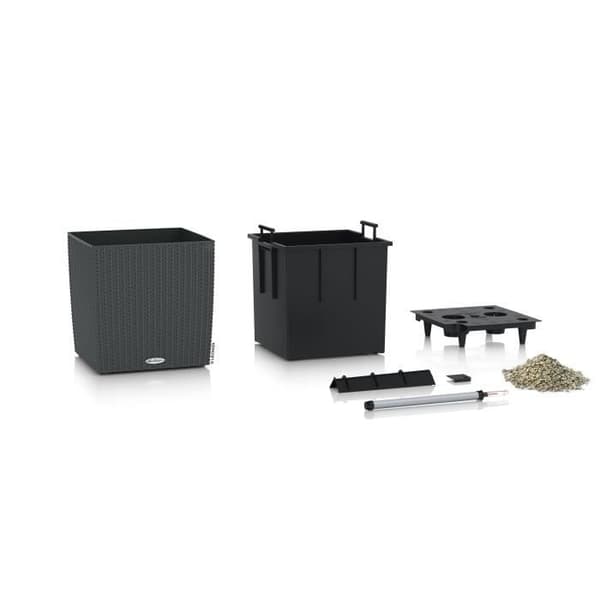 LECHUZA CUBE Cottage 50 Planteringskärl - Granit - Automatisk bevattning - 61L - Flätdesign