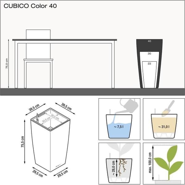 LECHUZA Cubico Color 40 blomkruka - komplett kit, muskotnöt