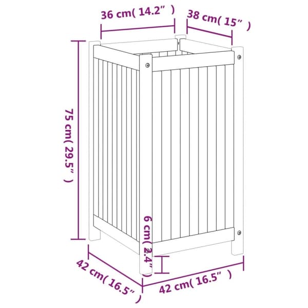 vidaXL Plantekasse med foring 42x42x75 cm helte akasie