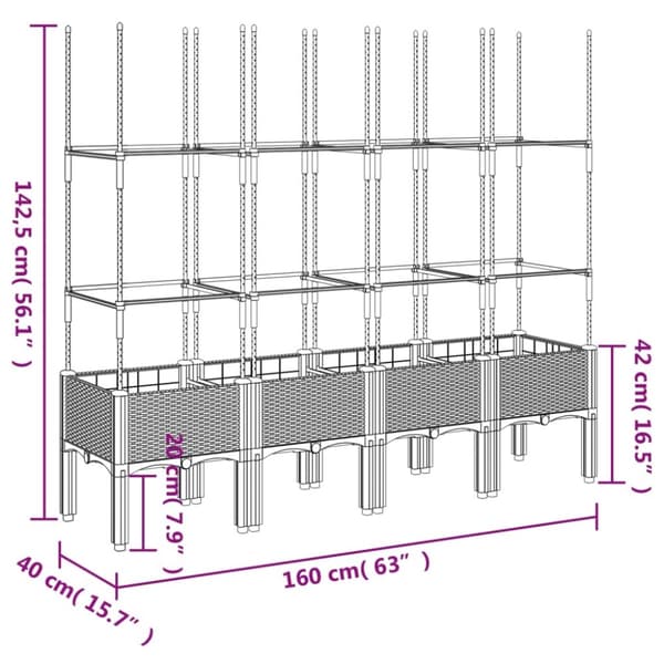 vidaXL plantekasse med espalier 160x40x142,5 cm PP lysegrå