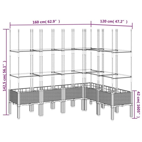 vidaXL Plantekasse med espalier lysegrå 160x120x142,5 cm PP