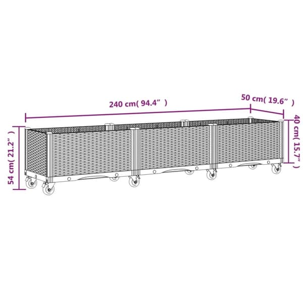 vidaXL plantekasse med hjul 240x50x54 cm PP lysegrå