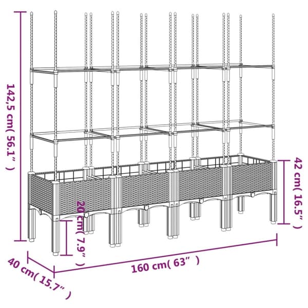 vidaXL plantekasse med espalier 160x40x142,5 cm PP hvid