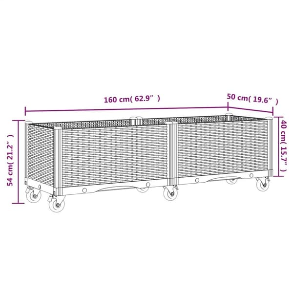 vidaXL plantekasse med hjul 160x50x54 cm PP grå