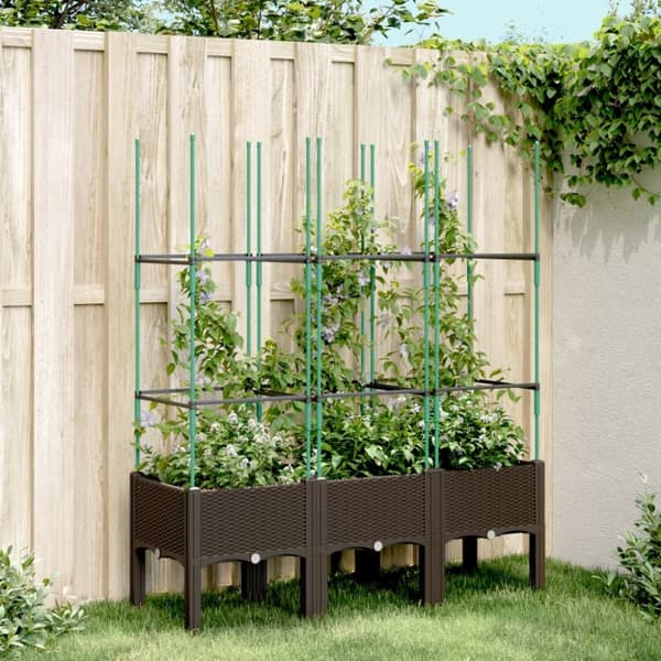 vidaXL plantekasse med espalier 120x40x142,5 cm PP brun
