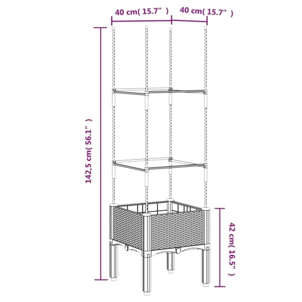 vidaXL plantekasse med espalier 40x40x142,5 cm PP brun