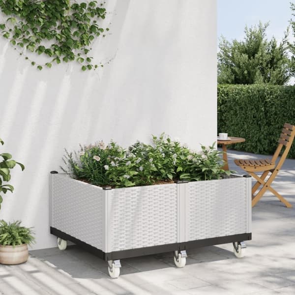 vidaXL plantekasse med hjul 100x80x54 cm PP hvid