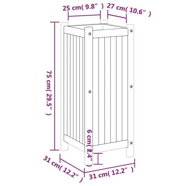 vidaXL Plantekasse med foring 31x31x75 cm helte akasie