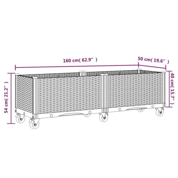 vidaXL plantekasse med hjul 160x50x54 cm PP lysegrå
