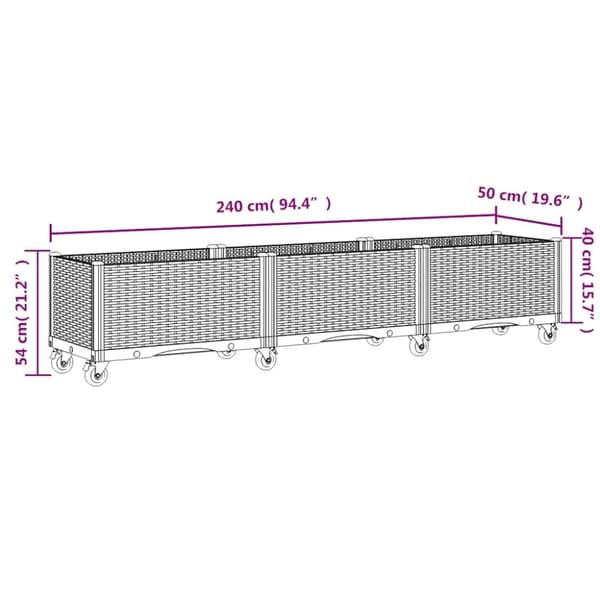 vidaXL plantekasse med hjul 240x50x54 cm PP grå