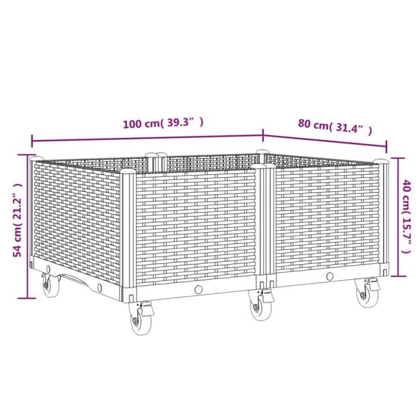 vidaXL plantekasse med hjul 100x80x54 cm PP brun