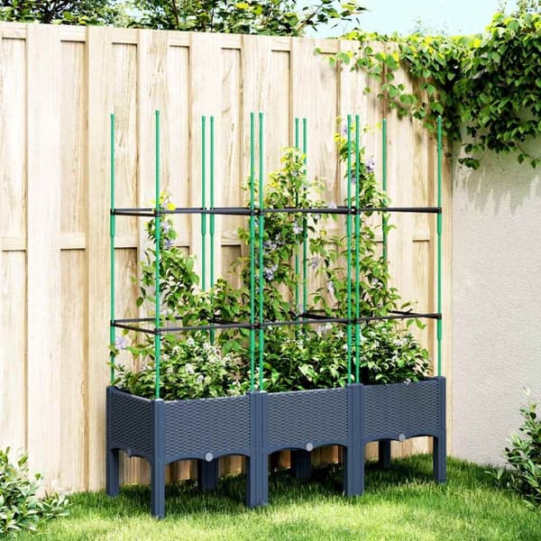 vidaXL Plantekasse med espalier blågrå 120x40x142,5 cm PP