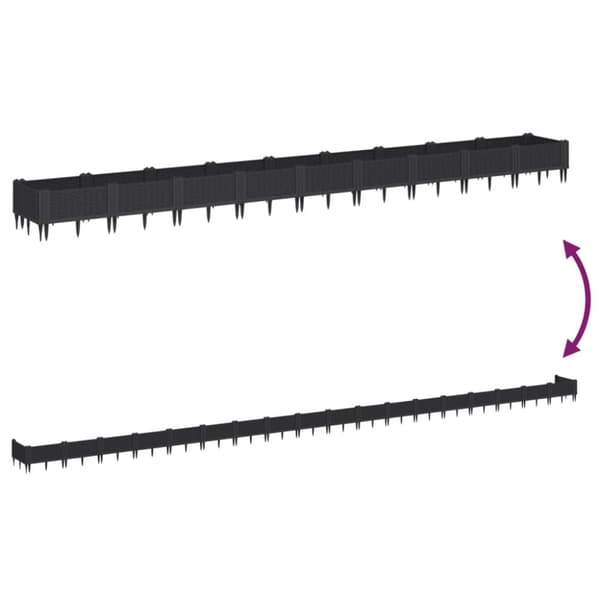 vidaXL plantekasse med spyd 362,5x42,5x28,5 cm PP sort