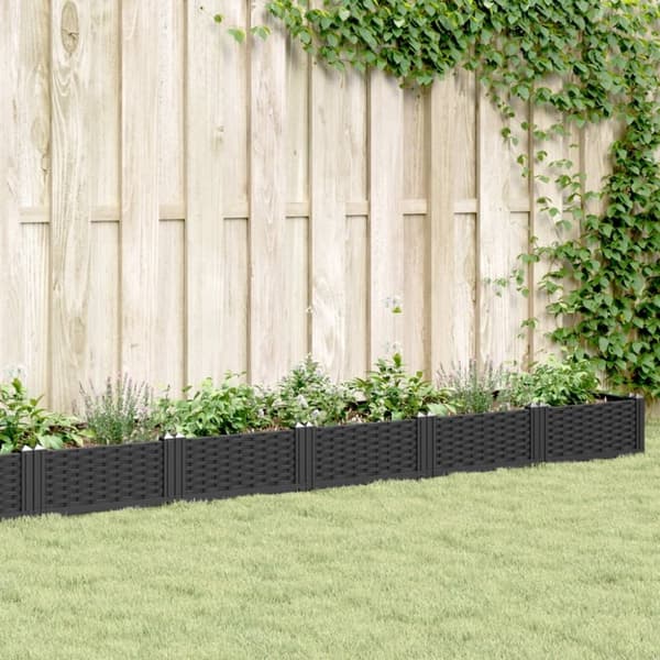 vidaXL plantekasse med spyd 362,5x42,5x28,5 cm PP sort