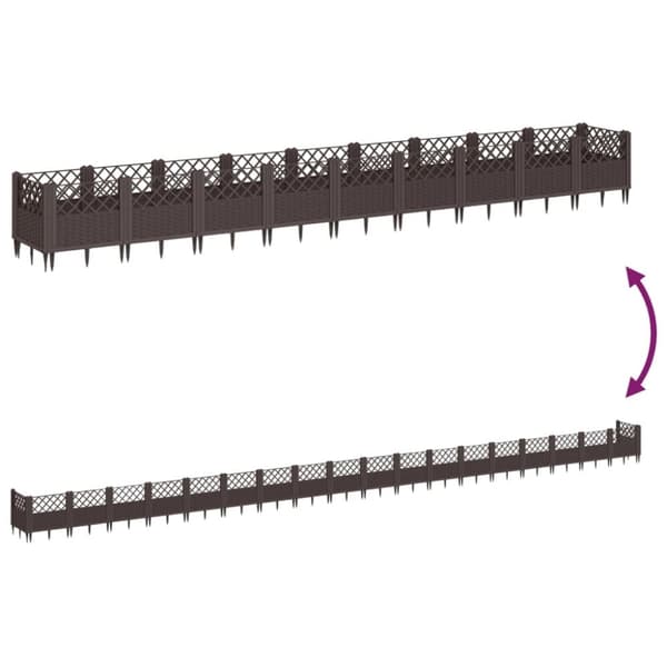 vidaXL Plantekasse med plugger brun 363,5x43,5x43,5 cm PP