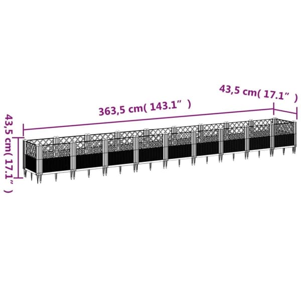 vidaXL plantekasse med spyd 363,5x43,5x43,5 PP hvid