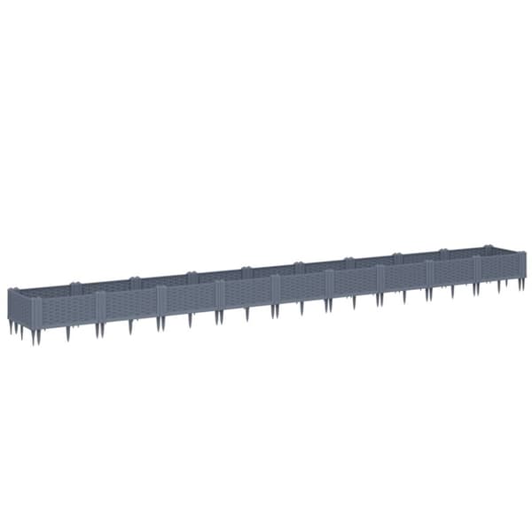 vidaXL plantekasse med spyd 362,5x42,5x28,5 cm PP grå