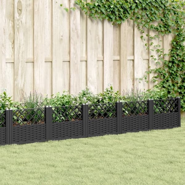 vidaXL plantekasse med spyd 363,5x43,5x43,5 cm PP sort