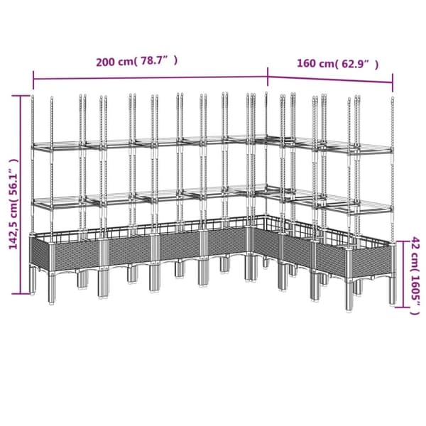 vidaXL Plantekasse med espalier lysegrå 200x160x142,5 cm PP