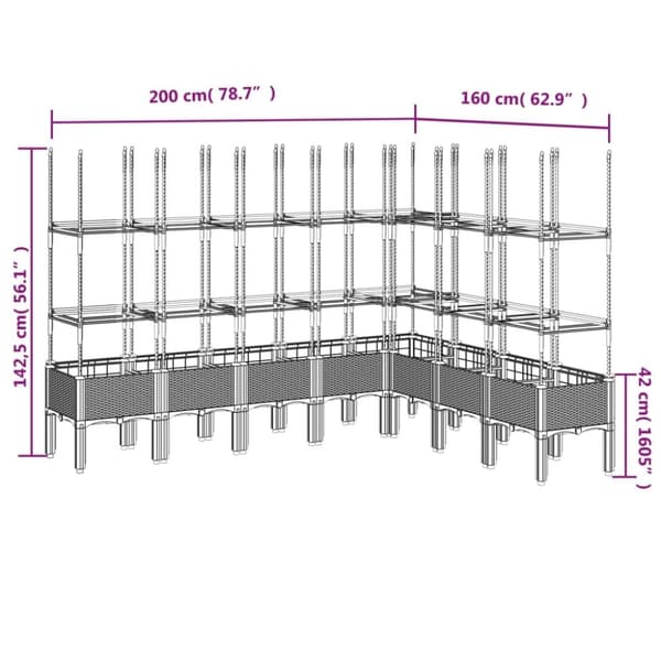 vidaXL plantekasse med espalier 200x160x142,5 cm PP sort