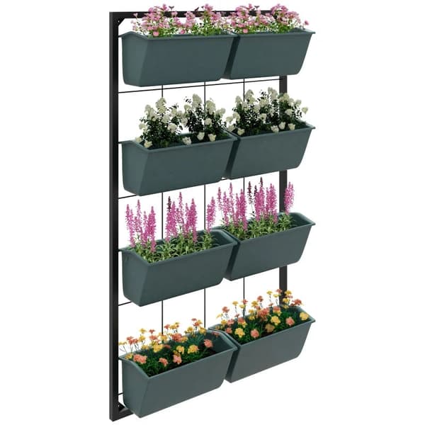 Rootz Plantetrappe - Blomstertrappe - 8 plantekasser - Stabelbar - Vejrbestandig - Grå + Sort - 52,5 x 14 x 90 cm