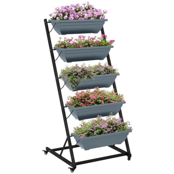 Rootz växttrappa - Blomstrappa - Planteringslåda - Staplingsbar - Väderbeständig - Grå + Svart - 65 x 67 x 145 cm