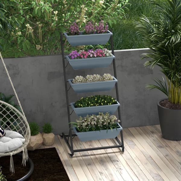 Rootz växttrappa - Blomstrappa - Planteringslåda - Staplingsbar - Väderbeständig - Grå + Svart - 65 x 67 x 145 cm