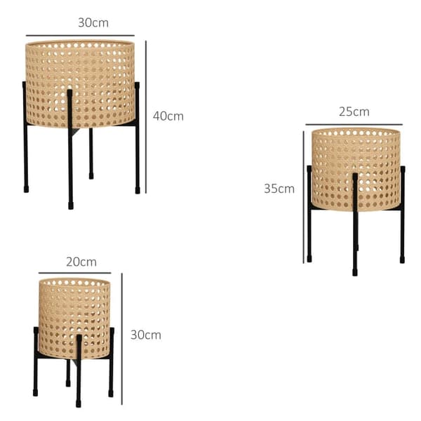 Rootz Plant Stands - Blomsterställ Set - 3 Rostsäkra - Metallstomme - Inomhus utomhus - Stål - Svart - Guld - Ø30 x 40H cm