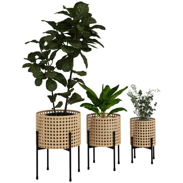 Rootz Plant Stands - Blomsterställ Set - 3 Rostsäkra - Metallstomme - Inomhus utomhus - Stål - Svart - Guld - Ø30 x 40H cm