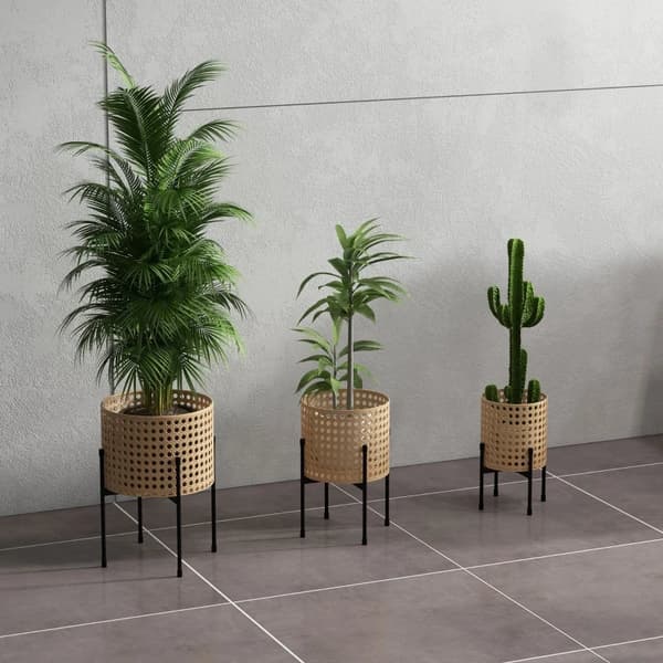 Rootz Plant Stands - Blomsterställ Set - 3 Rostsäkra - Metallstomme - Inomhus utomhus - Stål - Svart - Guld - Ø30 x 40H cm
