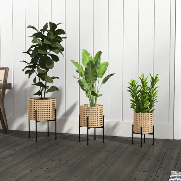 Rootz Plant Stands - Blomsterställ Set - 3 Rostsäkra - Metallstomme - Inomhus utomhus - Stål - Svart - Guld - Ø30 x 40H cm