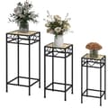 Miniatyrbild 4 av 6: Rootz Flower Stands - Set med 3 - Rund stapelbar - Rottingeffekt - Metallben - Inomhus utomhus - Metall - Svart - Guld - 28L x 28W x 66H cm