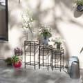 Miniatyrbild 2 av 6: Rootz Flower Stands - Set med 3 - Rund stapelbar - Rottingeffekt - Metallben - Inomhus utomhus - Metall - Svart - Guld - 28L x 28W x 66H cm