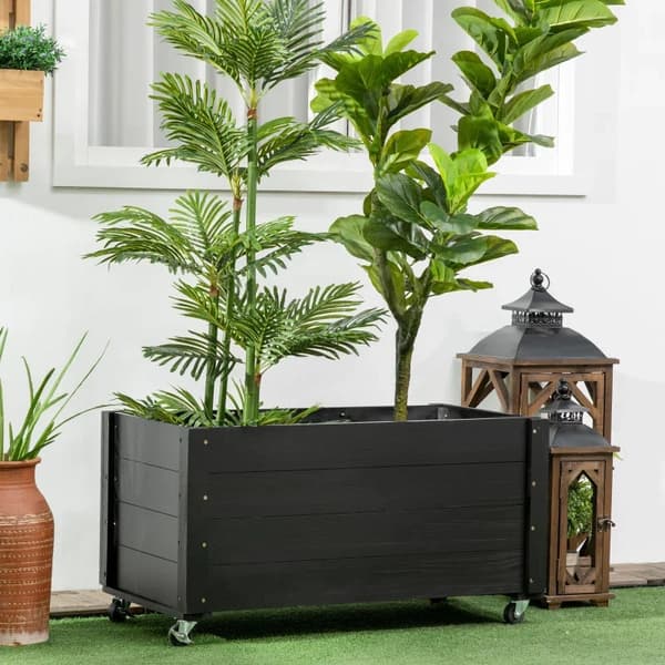 Rootz Højseng - Plantekasse - Vejrbestandig maling - 4 hjul - Naturligt træ - Grantræ - Sort - 89 x 48 x 47 cm