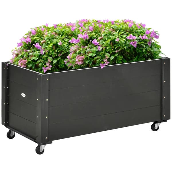 Rootz Højseng - Plantekasse - Vejrbestandig maling - 4 hjul - Naturligt træ - Grantræ - Sort - 89 x 48 x 47 cm